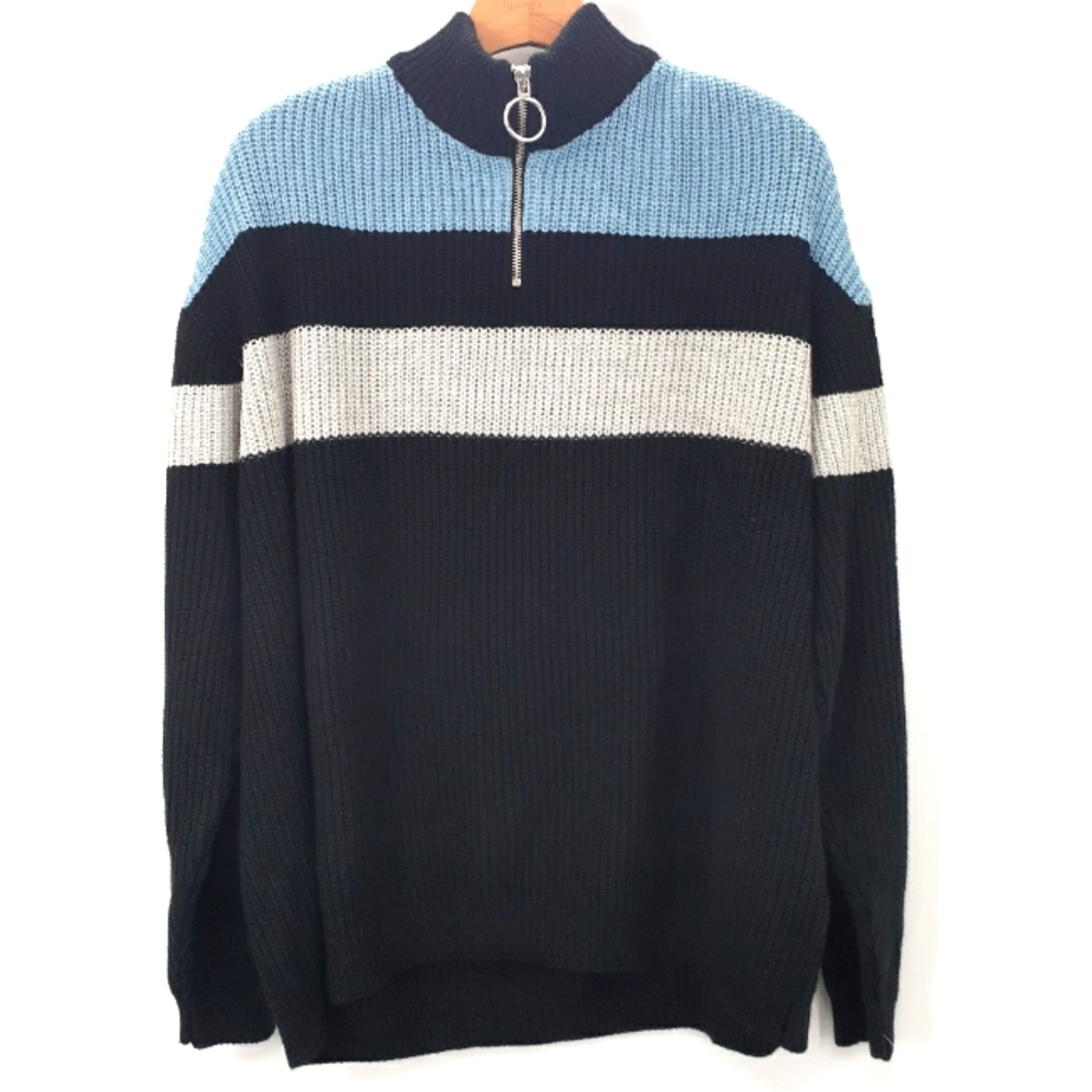 ASOS Knitted Ribbed Half Zip Sweater with Color Block Chests - Picture 2 of 8